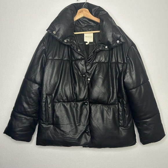 Avec Les Filles Jackets & Blazers - Avec Les Filles Anthropologie Faux Leather Puffer Coat Womens S Black